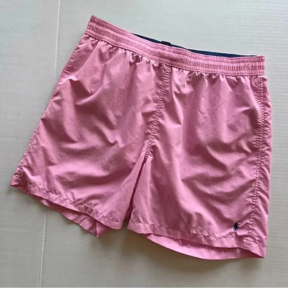 Ralph Lauren Mens XXL Classic Solid Pink Swim Trunks Suit Shorts Lined 5" Nylon
